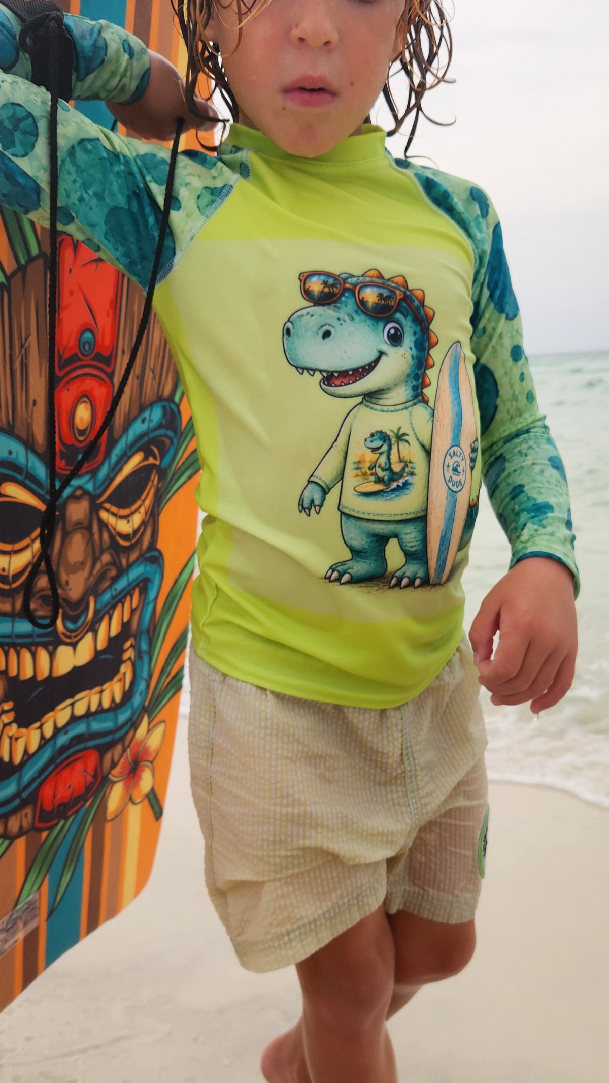 Surfer Dinosaur Kids Rash Guard